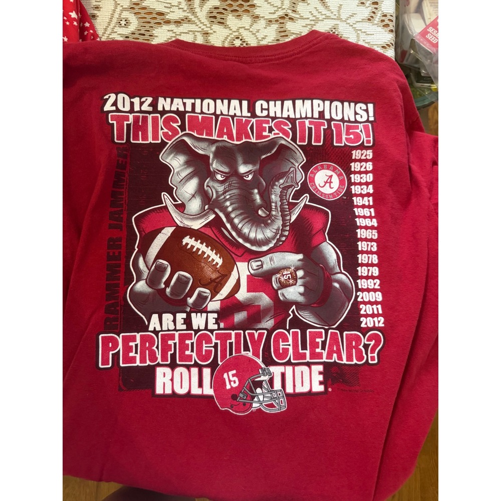 Alabama Crimson Tide 2012 National Champions T-Shirt Mens XL Red Big Al Elephant